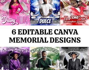Editable Memorial Shirt Design Templates – Set of 6 Canva Templates for Funeral Shirts, Add Photo & Name, Digital Download