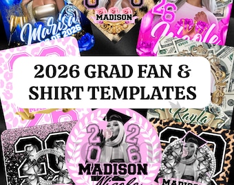 2026 Graduation Fan Templates Bundle | 8 Editable Class of 2026 Grad Fan Designs for Senior Party Decor | Digital Download