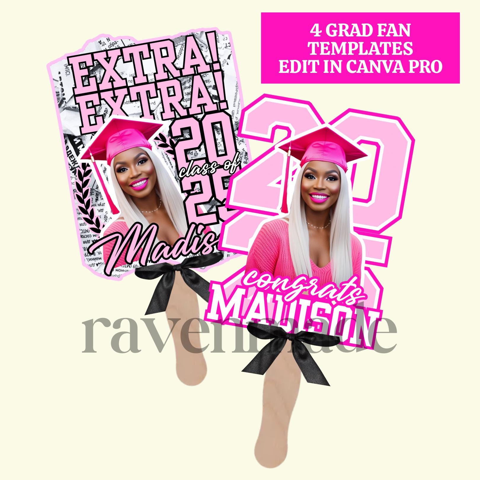 Pink Graduation Templates Bundle 2026 UPDATED, 4 Editable Grad Shirt ...