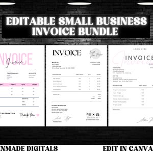 Pink Invoice Template Bundle, 3 Editable Minimalist Business Invoice Designs for Small Business & Freelancers