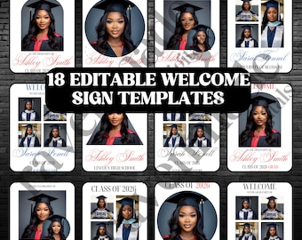 18 Graduation Welcome Sign Templates, Editable Grad Party Sign Bundle, Printable Graduation Entrance Decor, Class of 2026 Signs, 20x30in