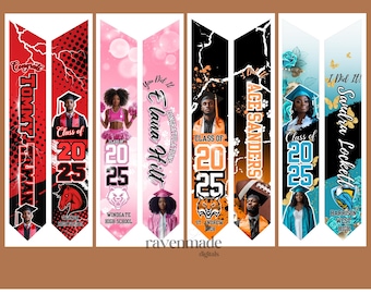 Senior stole design template, premade graduation design, done for you editable grad stole, class of 2025 graduate, graduation sash