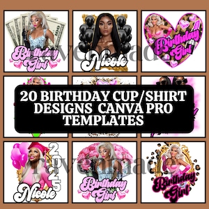20 design Canva Pro per compleanni, commemorazioni e lauree / Modelli di adesivi per magliette e tazze / PNG modificabili con sublimazione / Download digitale