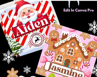 2 Christmas Gift Box Templates | Santa & Gingerbread Box Template Bundle | Editable Christmas Eve Box Design | Holiday Favor Box Printable