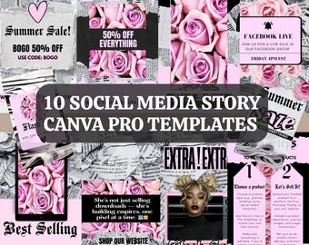 Pink Girly Social Media Templates: Reels & Story Canva Bundle (Canva Pro, Digital Download)