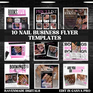 Nail Business Flyer Templates Bundle, 10 Editable Nail Tech Marketing & Salon Promotion Designs Download