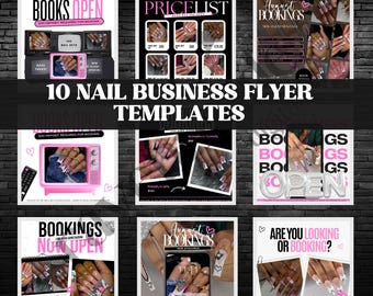 Nail Business Flyer Templates Bundle, 10 Editable Nail Tech Marketing & Salon Promotion Designs Download
