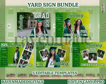 2026 Graduation Yard Sign Templates 24x18 Editable Bundle, Class of 2026 Lawn Sign Set, Senior Photo Grad Party Decor Printable