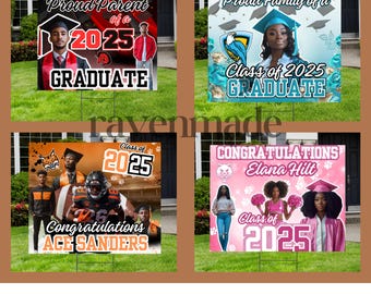 Graduation Yard Sign Bundle | 4 Editable Graduation Signs | Canva Graduation Sign Template | Class of 2025 | DIY Printable Grad Sign