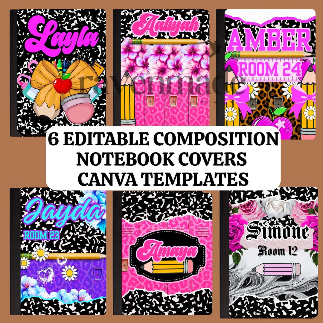 Girls' Composition Notebook Cover Templates: Editable Book (canva Pro ...