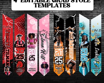 Editable Graduation Stole Templates 2026 UPDATED, 4 Class of 2026 Grad Sash Designs for Custom Senior Stoles Download