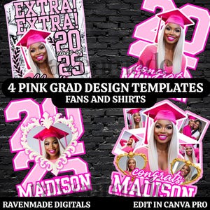 Pack de modèles roses pour la remise des diplômes 2027 (mis à jour) : 4 modèles modifiables pour t-shirts et pancartes de fin d’études (promotion 2027), téléchargement numérique image 1