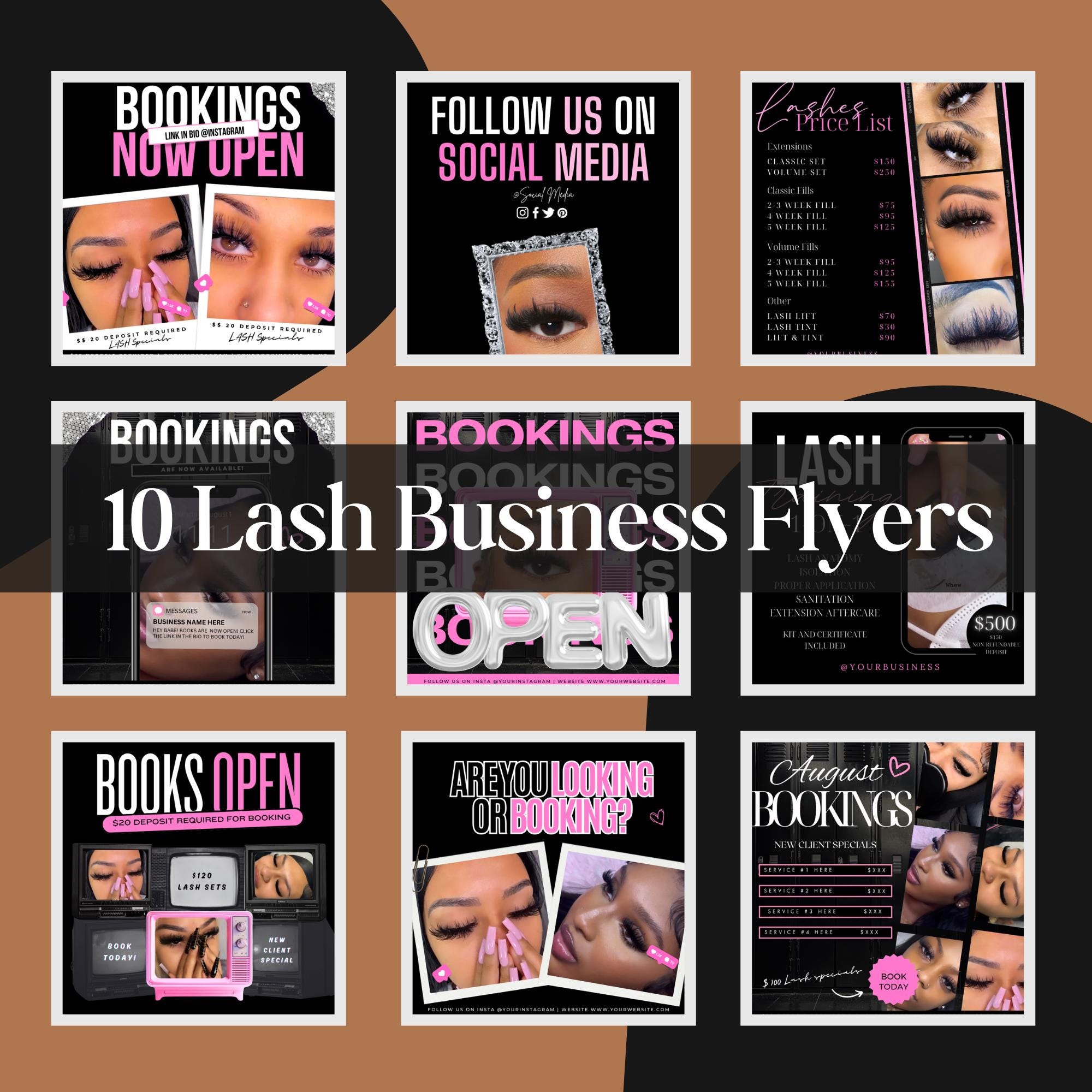 Lash Business Flyer Templates: 10 Editable Canva Designs, Lash Marketing Post (Canva Pro, Digital Download)