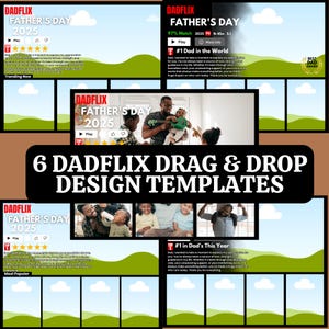Pacchetto di modelli di regali per la festa del papà Dadflix / 6 design modificabili Canva Pro / Modelli di foto fai da te stampabili con trascinamento della selezione / Modello per la festa del papà