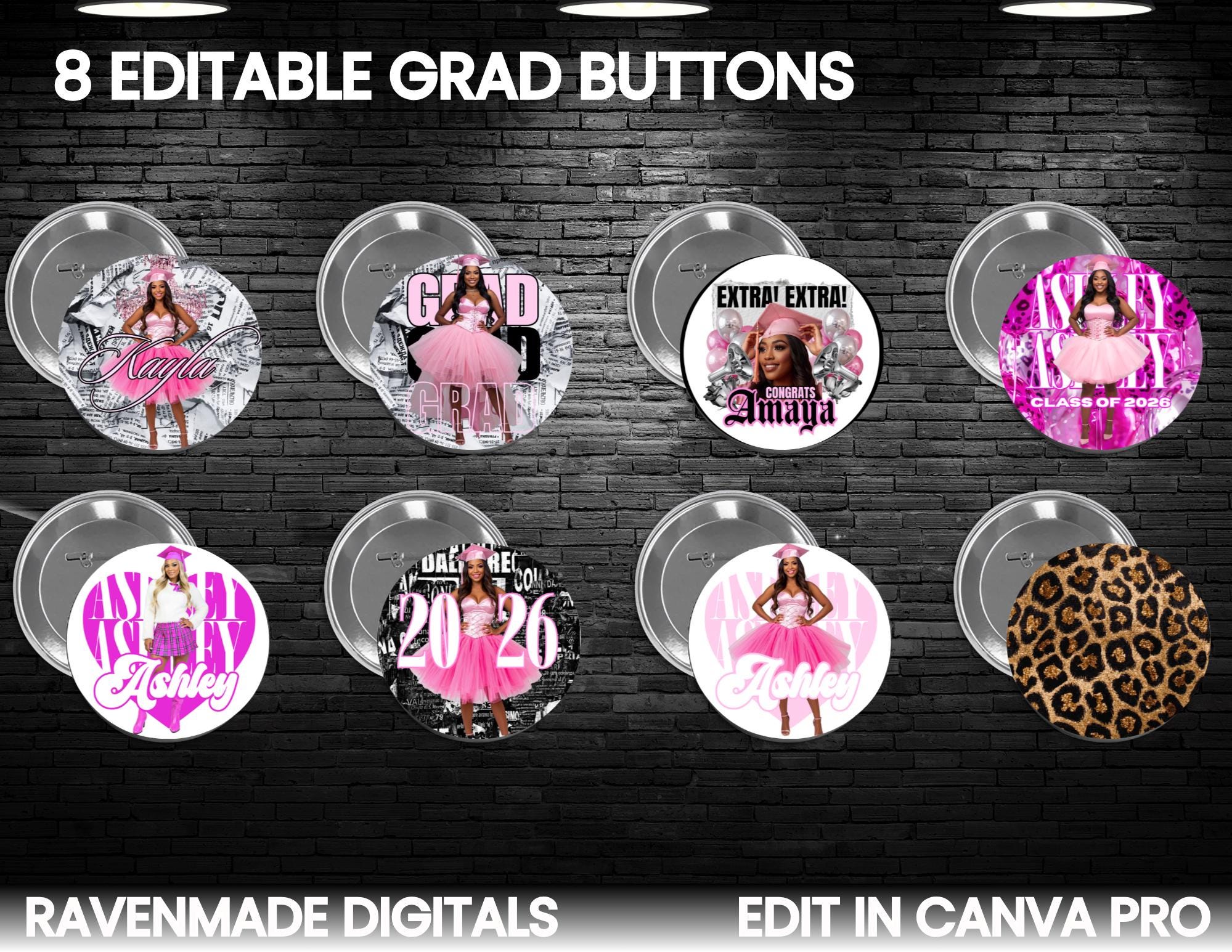 8 Editable Grad Button Templates, Graduation Pin Designs, Senior Class ...
