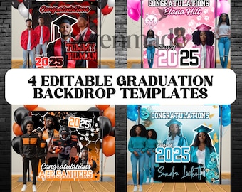 Editable Graduation Backdrop Templates 2026 UPDATED, 4 Class of 2026 Photo Booth & Party Banner Designs Digital Download