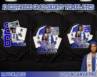 10 Editable Grad Shirt Templates, Graduation Shirt Bundle, Senior Class of 2026 Shirt Designs, Digital Download