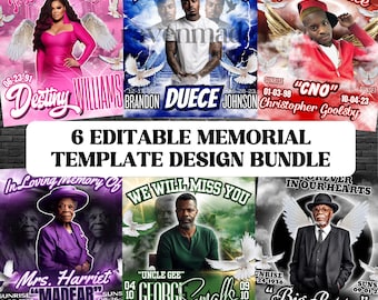 6 Editable Memorial Shirt Design Templates | Personalized Remembrance Graphics for Shirts, Funeral Programs & Announcements