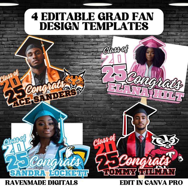 Editable Graduation Fan Template, 4 Custom Grad Handheld Fan Design for ...