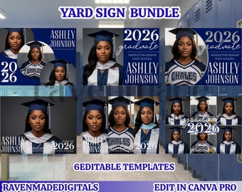 Graduation Yard Sign Frames Bundle 24x18, 6 Editable Grad Sign Frames, Class of 2026 Photo Borders, Senior Yard Sign Template Set