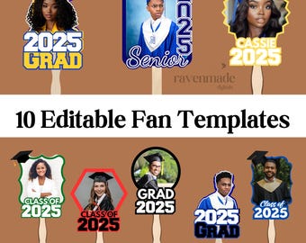 Editable Graduation Fan Templates 2026 UPDATED, 10 Photo Paddle Fan Designs for Senior Party & Ceremony Digital Download