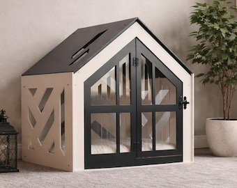 Modern Wooden Dog Crate with Cushion – Luxury Indoor Pet House