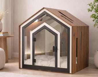 Modern Wooden Dog Crate Furniture – Indoor Dog House Bed with Cushion