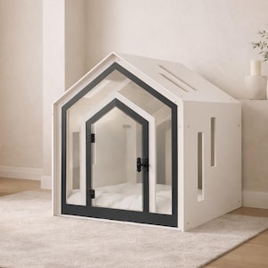 White & Black Wooden Dog Crate – Modern Indoor Dog Kennel Furniture