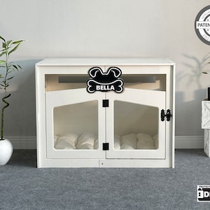DOGG White Modern Dog Crate, Indoor Dog House, Modern Dog Crate, Wood Dog Kennel, Pet Furniture, Free Customization, Gift Cushion Covers