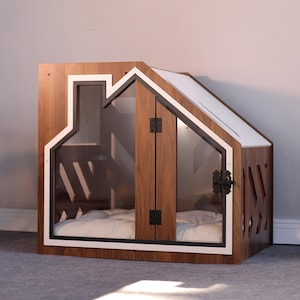 BCL Walnut S Wooden Luxury Dog Crate With Dog Bed,  Dog House Indoor, Dog Kennel Furniture, Wooden Dog House, Dog Crate