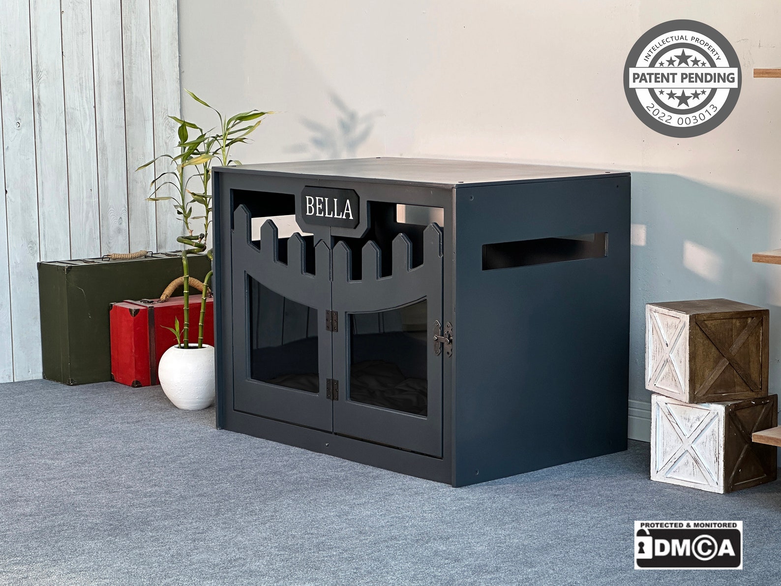 WOWY Dark Grey Dog Crate Wood Dog House Modern Dog House Etsy