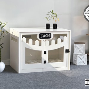WOWY White Modern Dog House, Dog Crate Furniture, Dog Kennel, Wood Dog House, Pet Furniture, Free Customization, Gift Cushion Covers
