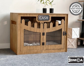 WOWY Walnut Modern, Dog House, Dog Crate, Dog Kennel, Wood Dog House, Dog Crate furniture, Pet Furniture, Wood Dog Kennel,  Dog House