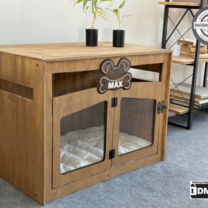 DOGG Walnut Modern Dog House, Dog Crate, Dog Kennel, Wood Dog House With Free Customization, Dog Crate Furniture, Pet Furniture,Dog Bed Gift