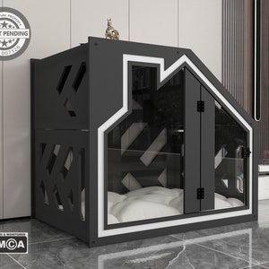 BCL Dark Gray And White Dog Crate Furniture With Dog Bed, Luxury Dog Kennel, Modern Wooden Dog Crate, Pet Furniture, Cat Furniture