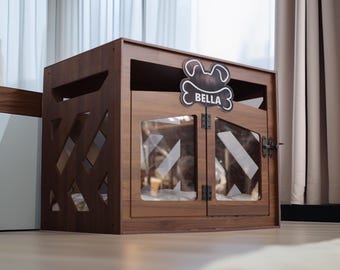 Walnut White Plywood Dog House: Luxury Indoor Dog Crate