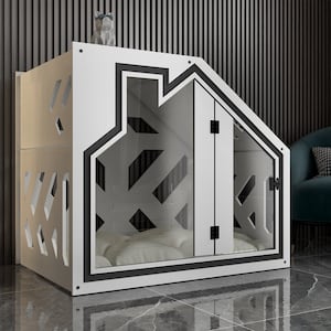 BCL White Dog Crate Furniture With Dog Bed, Dog Kennel Furniture, Luxury Dog House, Wooden Dog Crate, Modern Dog House, Pet Furniture