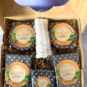 Gift Set Turmeric Matcha Green Tea Soap with Rosemary Essential Oil | For Face and Body | Exotic Aroma | Organic Ingredients | 2 Free Gifts