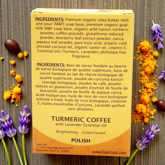 Turmeric Coffee Soap With Lavender Essential Oil, Papaya Leaf Powder,  Coffee Grounds. Skin Brightening, Exfoliating. Floral Aroma