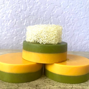 1 Turmeric Activated Charcoal Soap with Rosehip Seed Essential Oil | Luffa | Calming Aroma | For Body | Exfoliating | Shea Butter |Goat Milk