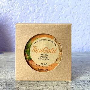 1 Turmeric Oatmeal Soap with Frankincense Essential Oil and Luffa Embed | Breezy Aroma | For Body | Exfoliating | Organic Ingredients