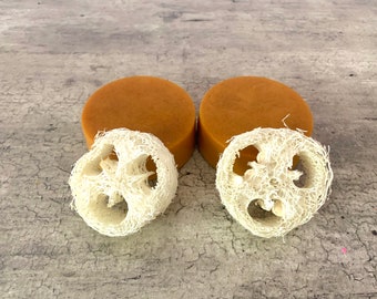 2-Pack Turmeric Carrot Soaps with Lemongrass & Lemon Essential Oils with Luffa Embed | Citrus Aroma | For Body | Exfoliating | Set of Two