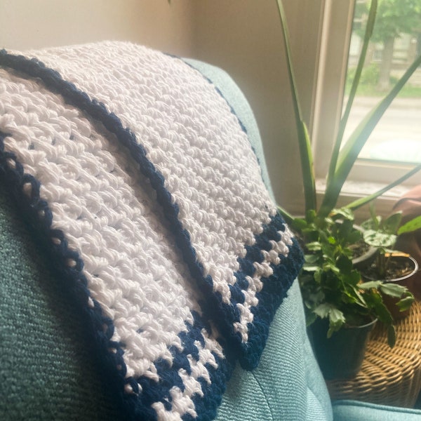 Striped Crochet Tea Towel/Dish Towel- White & Navy