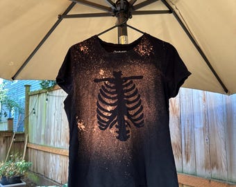 Ribcage Bleach Dyed Black T-shirt - Etsy