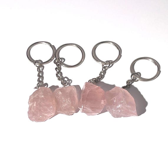 Gemstone and Crystal Keychains, Tumbled Carnelian, Raw Rose Quartz