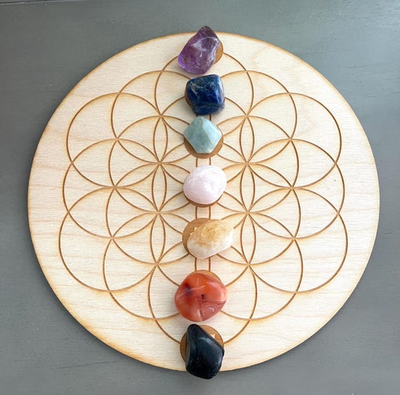 Sacred Geometry Crystal Grid - Birch Wood Altar Board
