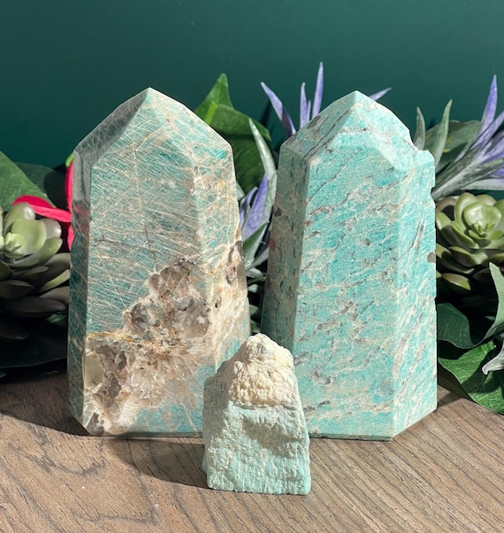 Amazonite w/ Garnet, Tower, Brazil, High Quality, Raw Tower