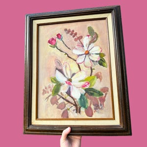 Vintage Original Floral Magnolia Painting - Framed, Signed