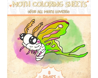 Disegni di falene da colorare – 8 fogli stampabili per Procreate (download digitale)