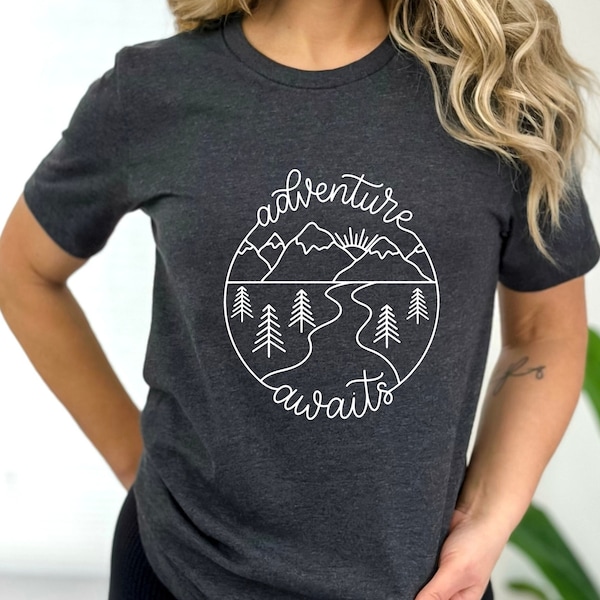 Adventure TShirt, Adventure Awaits Shirt, Camping Shirts, Mountain TShirt, Hiker TShirts, Nature Lover Shirt, Camping Gift, Vacation Shirt